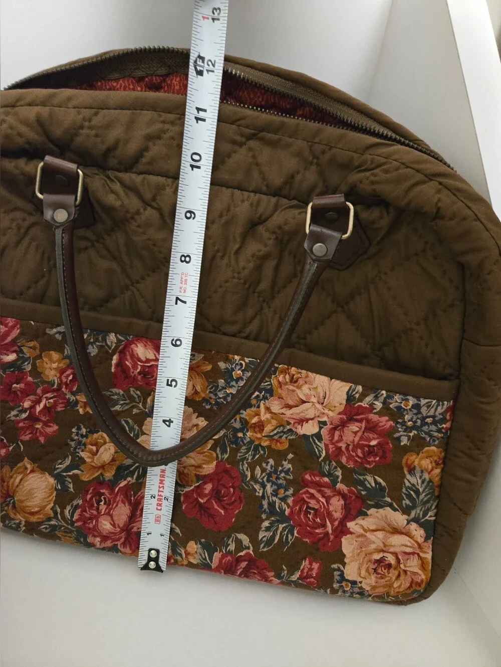 Quilted Floral Tote Bag in Brown